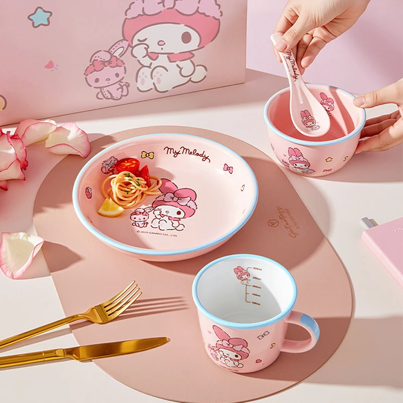 Sanrio Kuromi Servies Set Cute My Melody Cinnamoroll Bowl Plate Lepel Home Servies