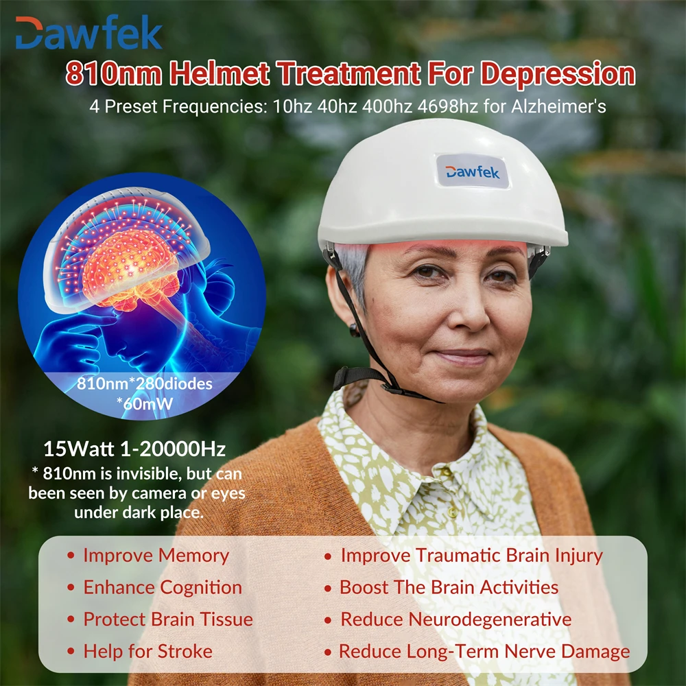 Dawfek 810nm LED Photobiomodulation Helmet for Brain Treatment Parkinson Alzheimer Dementia Stroke Infrared Light Physiotherapy