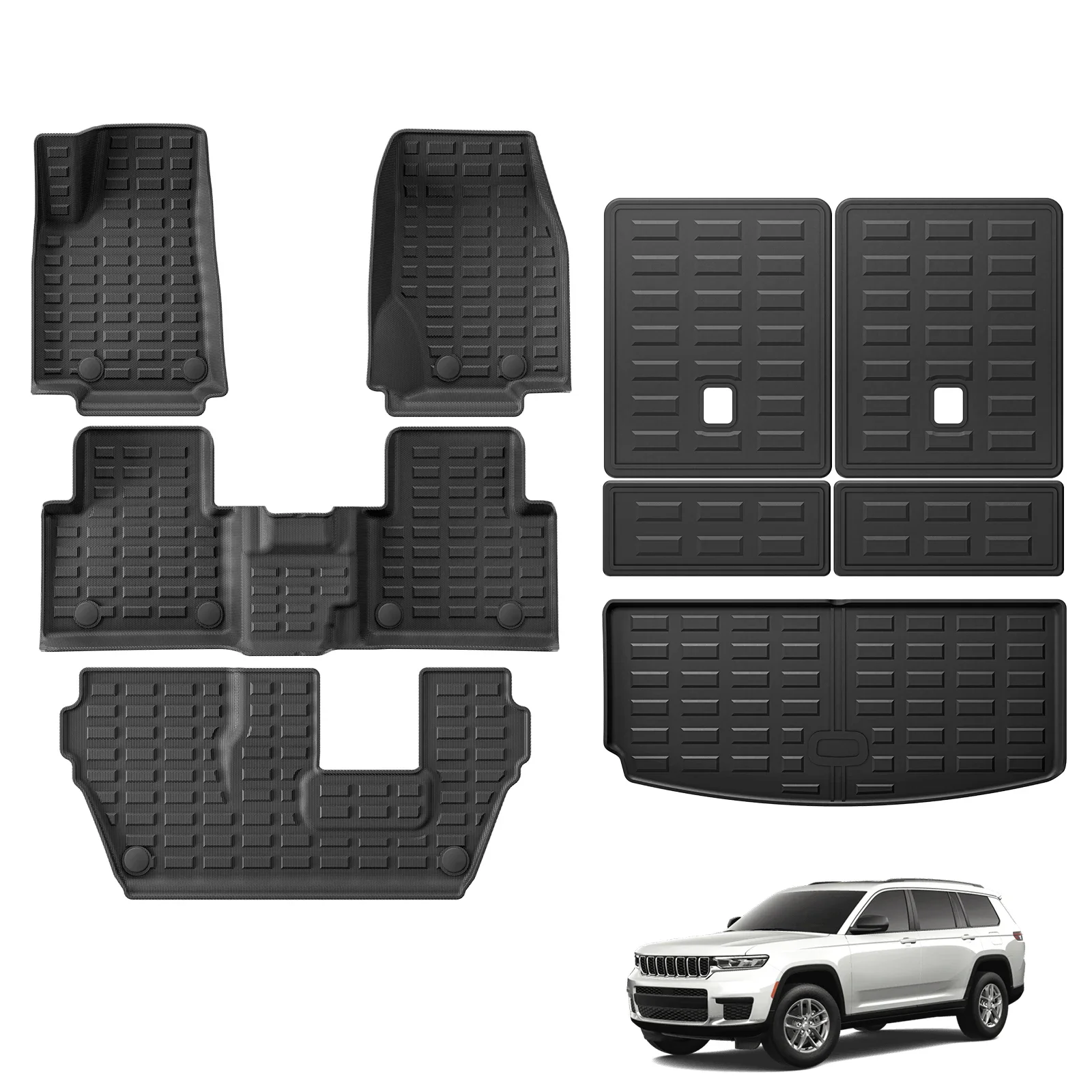 

Fit for Jeep Grand Cherokee L (7Seat）2021-2024 TPE 3D Car Floor Mats Cargo Liner Trunk Pad Left Hand Drive