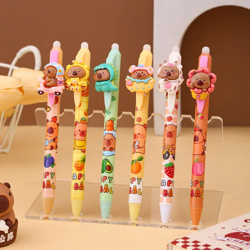 36 Pcs Cute Capybara Erasable Blue Neutral Pen Student Cartoon School Stationery Writing Supplies