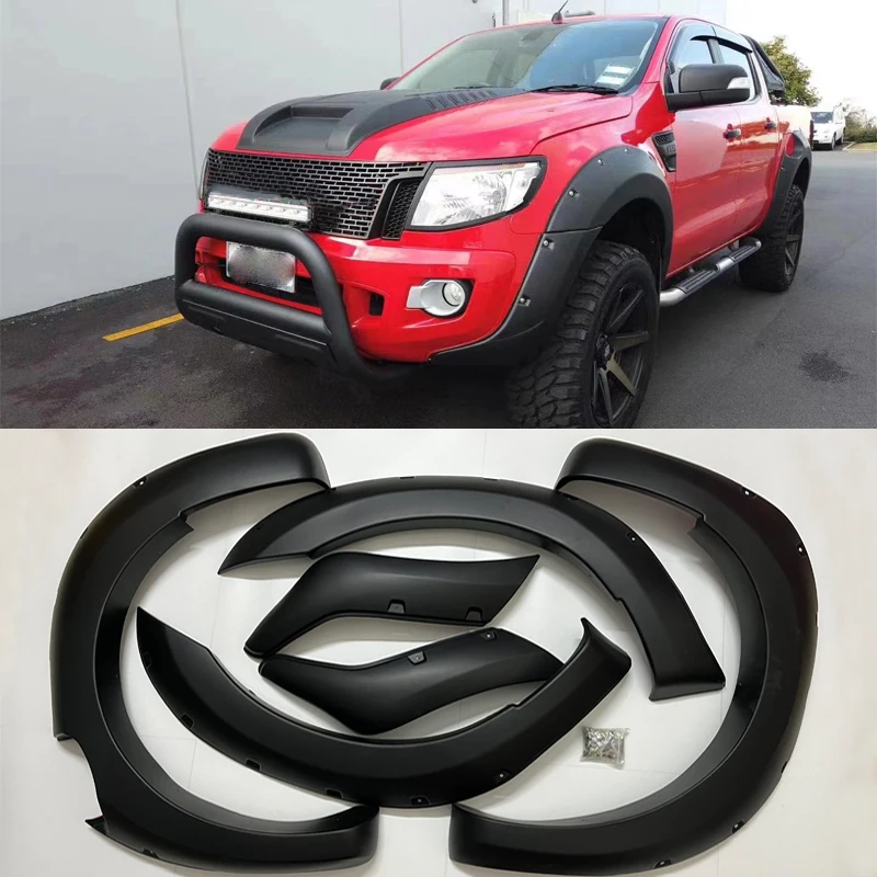 

AUTO STYLING Wheel Arch Fender Flares For Ranger 2012 2013 2014 Wildtrak T6 Double Cabin Bag Riveted Nut Mudguard