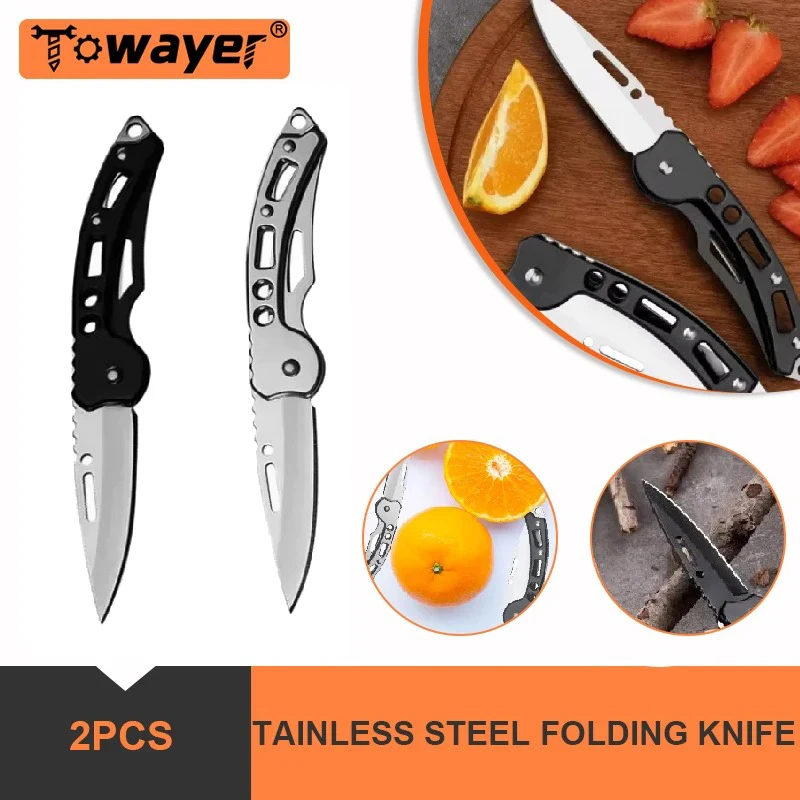 

2PCS Stainless Steel EDC Folding Knife Outdoor Camping Survival Tactical Hunting Self-defense Knives Keychain Fruit Pocketknives