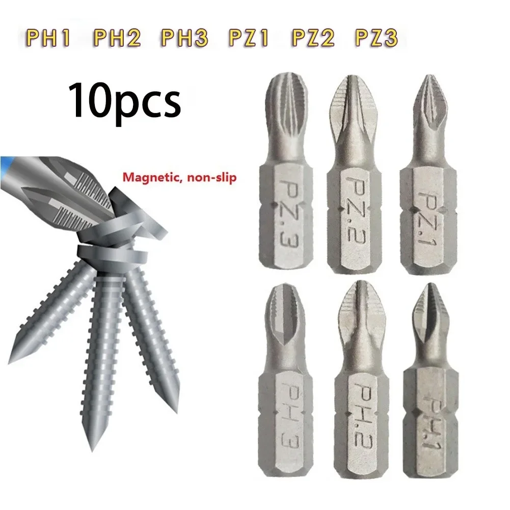 10pcs 25mm Anti Slip Electric Screwdriver Bits Hex Shank  Magnetic Screw Driver For 1/4\