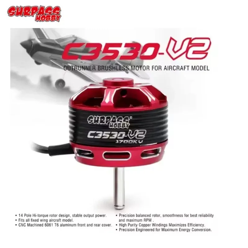 Surpass Hobby C3530 1100KV/1700KV V2 14-pole Hi-Torque Outrunner Brushless Motor for Fixed-wing Aircraft Airplane view 2