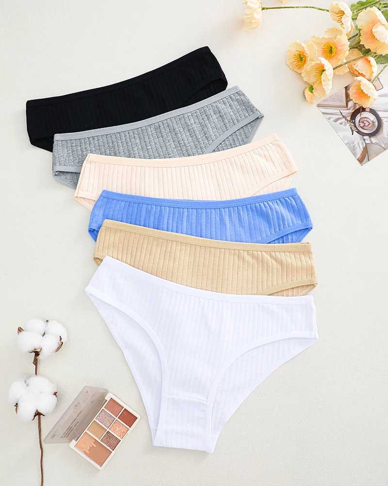 FIENTOO 6PCS/Set Panties Cotton Women Underwear Sexy Underpants Comfort Girls Briefs for Female Stripe Cotton Intimates Lingerie