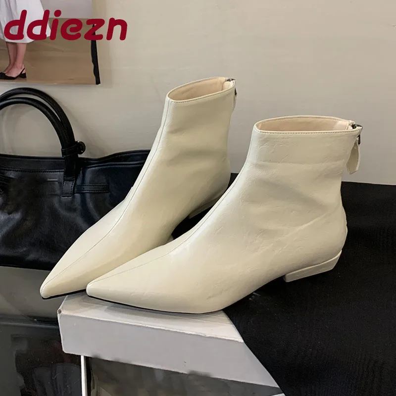 

Женские эластичные ботильоны на низком каблуке, обувь на молнии, модные женские современные короткие ботинки с острым носком, обувь 2025