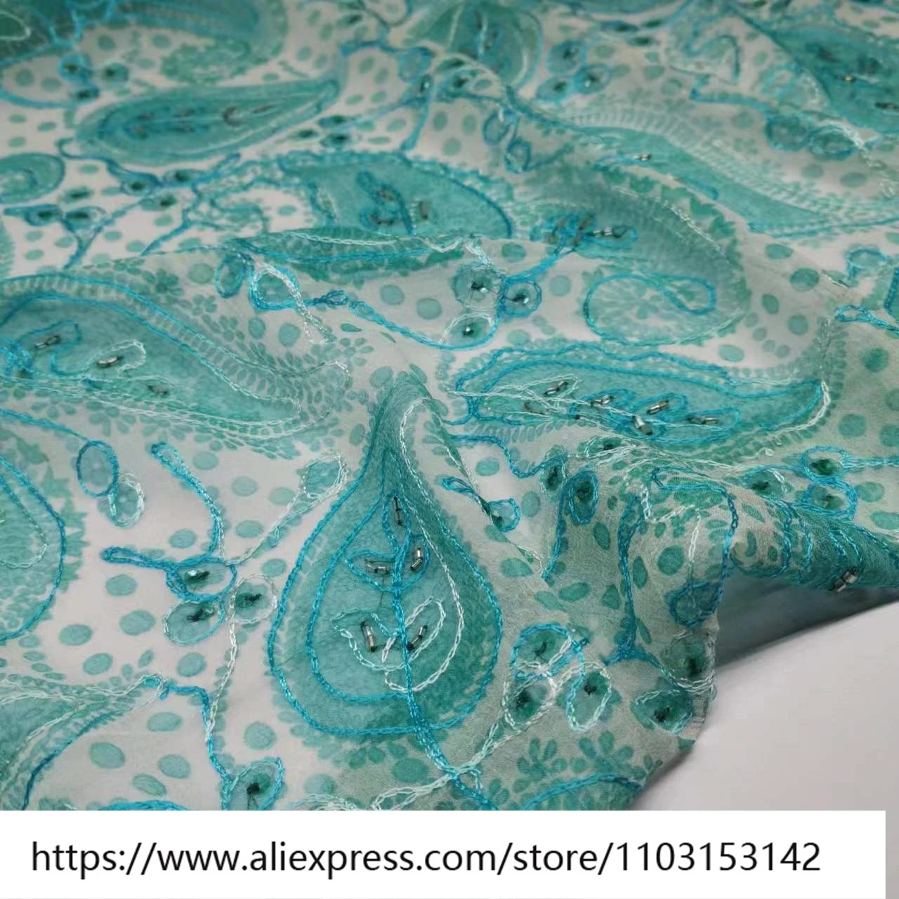 

Летняя легкая и микропрозрачная шелковая ткань Qiaoqi с вышивкой бисером 8Momme, узкая мода