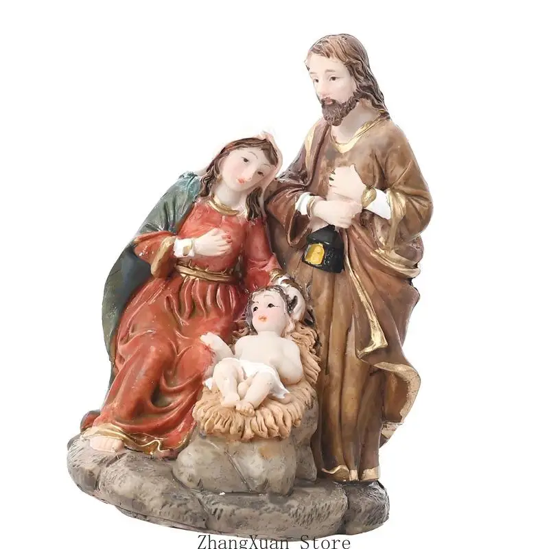 Weihnachtskrippe für den Innenbereich, Statuen der Heiligen Familie, Weihnachtskrippenfigur für die Regalauslage oder den – Detail 8