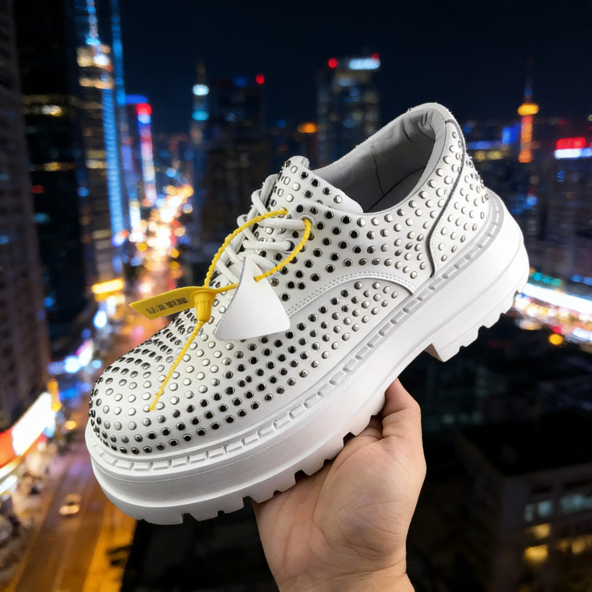 

Мужские кроссовки Niche Design из натуральной кожи с заклепками, модные повседневные, на толстой подошве, с увеличенной высотой, массивные