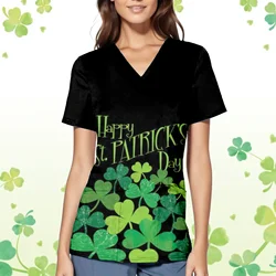 St Pat's Scrubs Medische Uniformen Werkkleding Vrouwen Casual V-hals Korte Mouw Tops Blouse Gedrukt Werken Verpleging Uniform