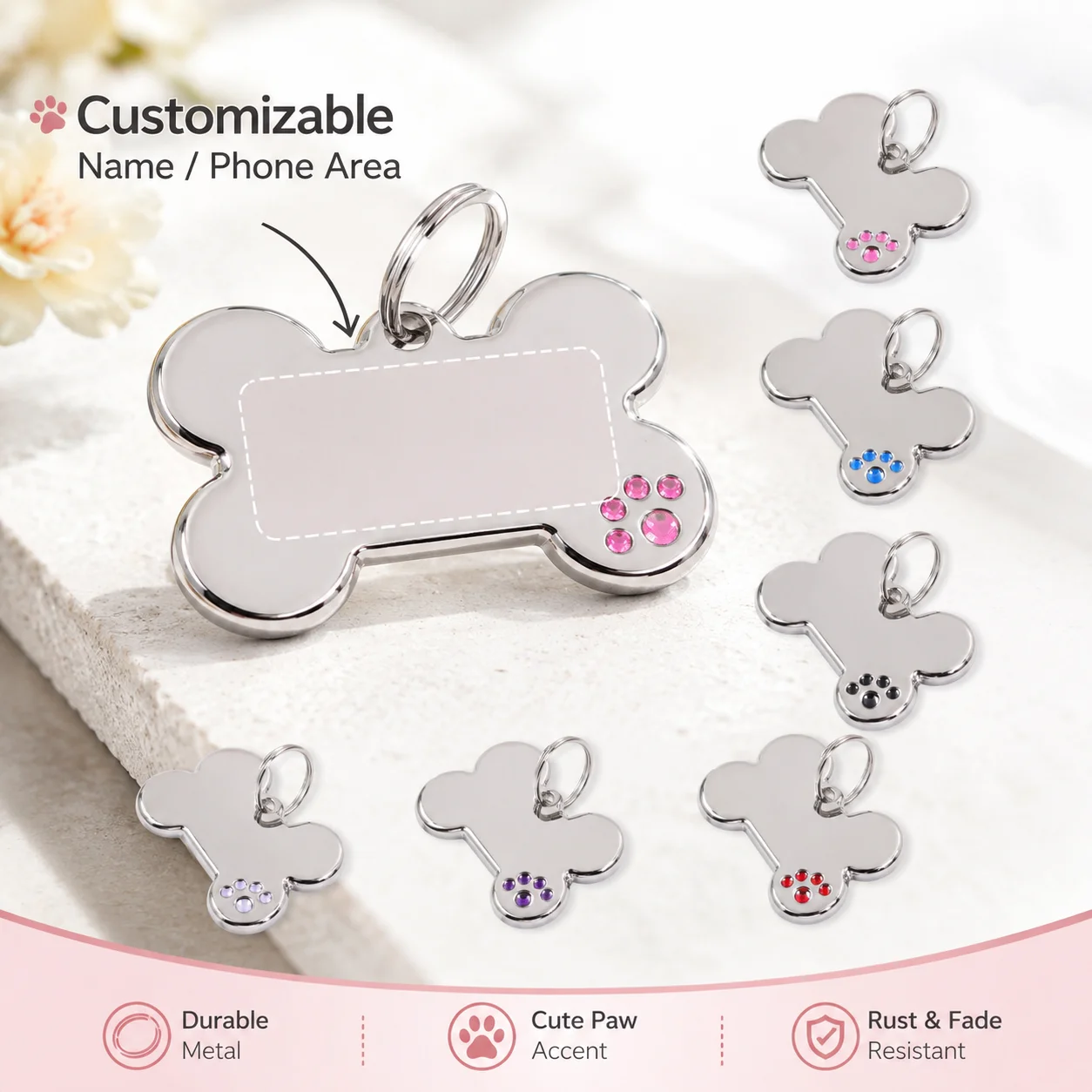 

Claw Custom Name Dog Tag Personalized Name Pets ID Tag Laser Engraving Address Number Bone Shaped Customized Text Metal Dog Tags