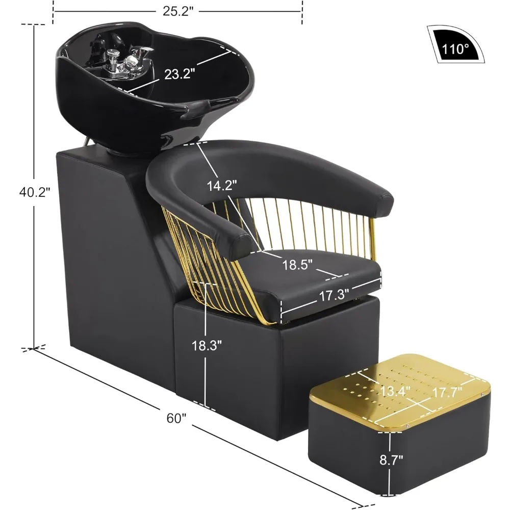 Shampoo Station Chair, with Removed Footrest, Adjustable Porcelain Ceramic Hair Wash Bowl with Chair,Shampoo Chairs