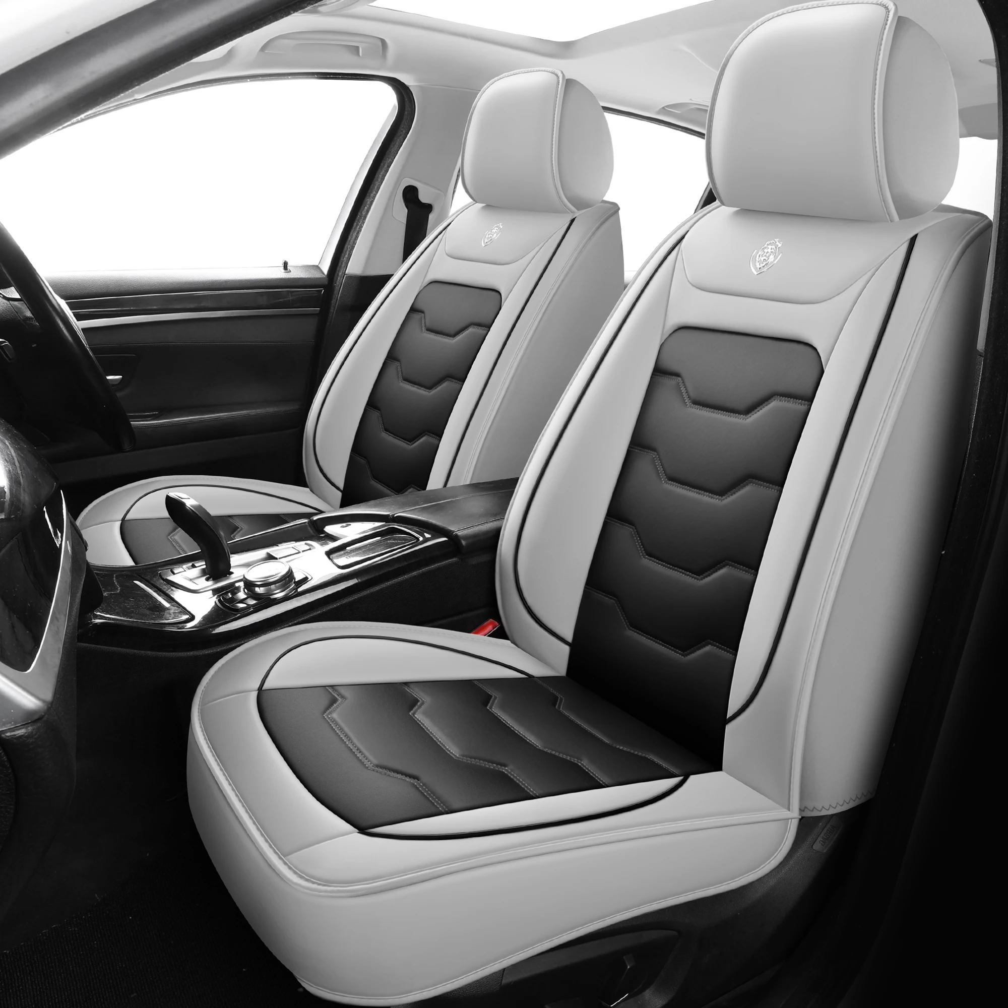 

Car Seat Covers For Hyundai Santa/Elantra/Sonata/Kona, Compatible With Seat Airbags, Waterproof Leather, Gray 5-Seat Full Set