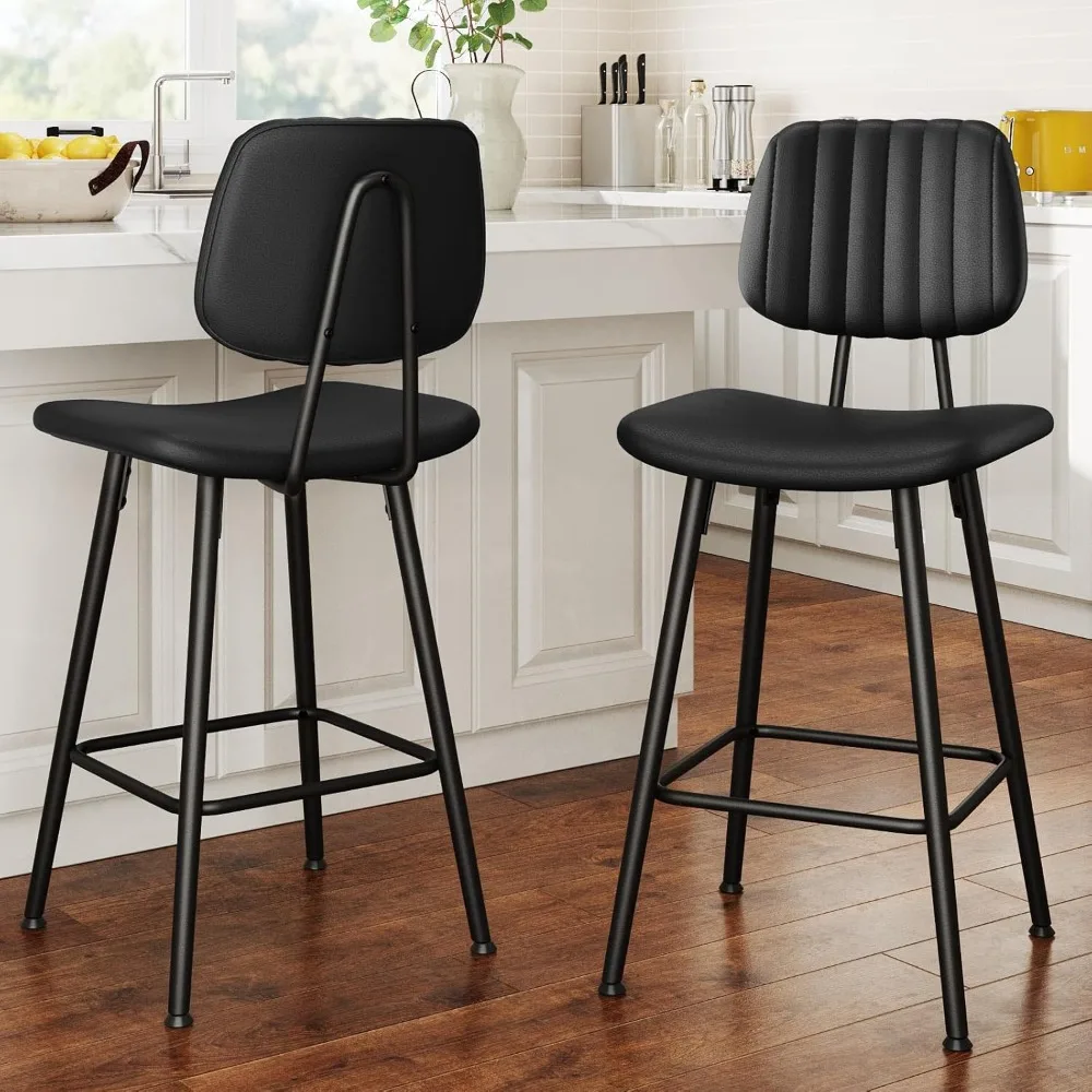 24.6 Inch Counter Height Barstools,High Backrest Faux Leather Upholstered Counter Stools with Armless Footrest for Kitchen,Black