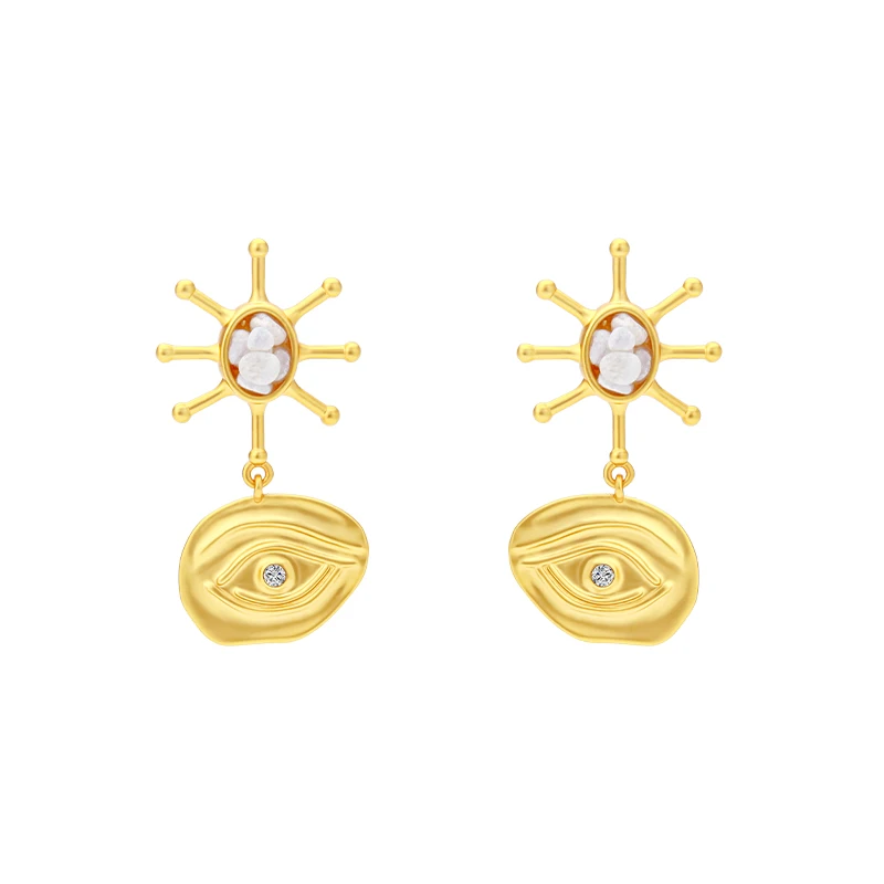 

IVOG Natural Semi Precious Stone Drop Earrings For Women Sun shaped Design Earrings Fashion Jewelry Accessories