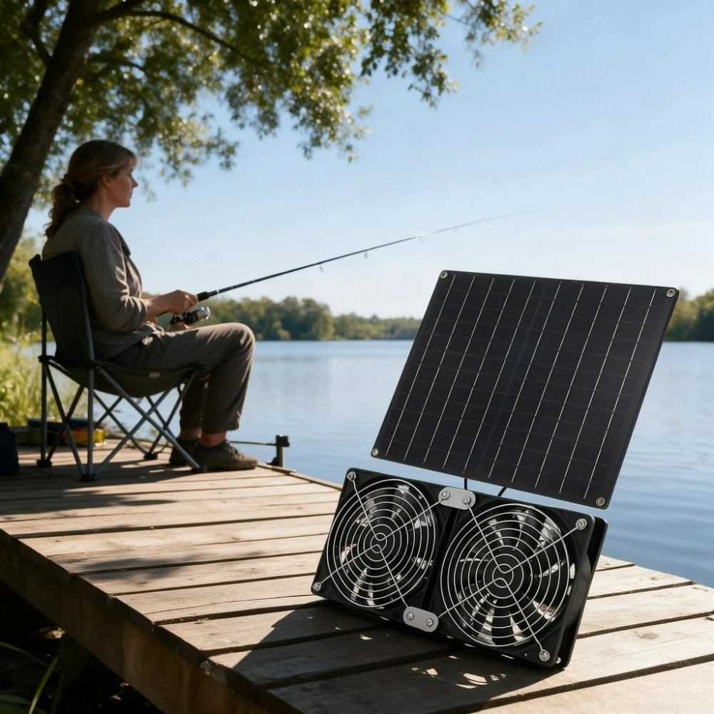 Ventilation Solar Dual Fan Kit Powered By 15W 20W Solar Panel IPX7 Waterproof Low Noise Outdoor Cooling Exhaust Fan for Chicken