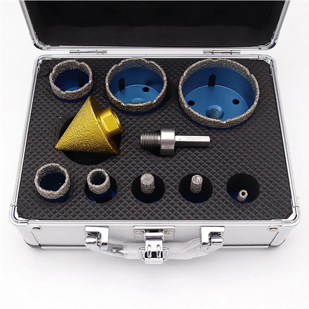 Set di punte diamantate brasate M14 (6-65 mm) con smusso e adattatore a gradini - per smerigliatrice angolare, pietra, piastrelle, perforazione di ceramica