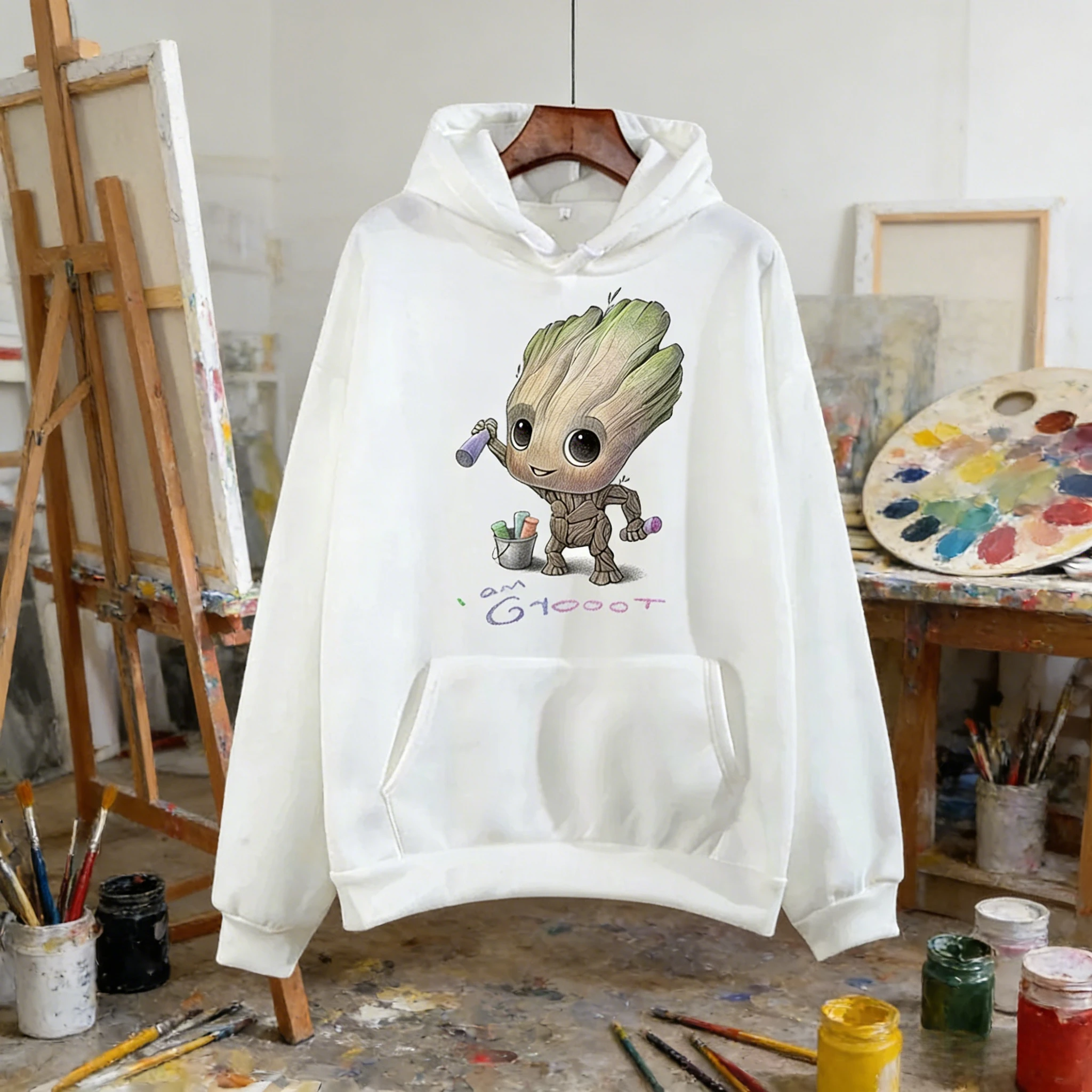 سويت شيرت ديزني مارفل جروت كارتوني بقلنسوة لخريف/شتاء 2025، سويت شيرت فضفاض كاجوال عصري، هوديي للجنسين
