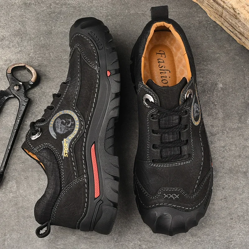 Fashion Outdoor Men's Shoes Casual Hiking Shoes Men Genuine Leather Travel Climbing Camping Footwear Brand Comfortable Sneakers