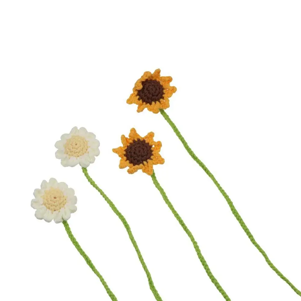 INS Handmade Knitted Bookmark Unique Daisy Flower Floral Pendants Page Marker Belt Crochet Book Marker Decors