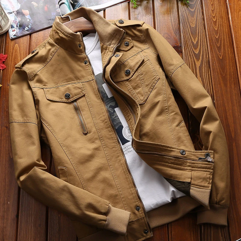 Spring Autumn Men's Cotton Cargo Jackets Trendy Men Multi Pockets Windbreaker Work Coats Vintage Men Military Tactical Jackets