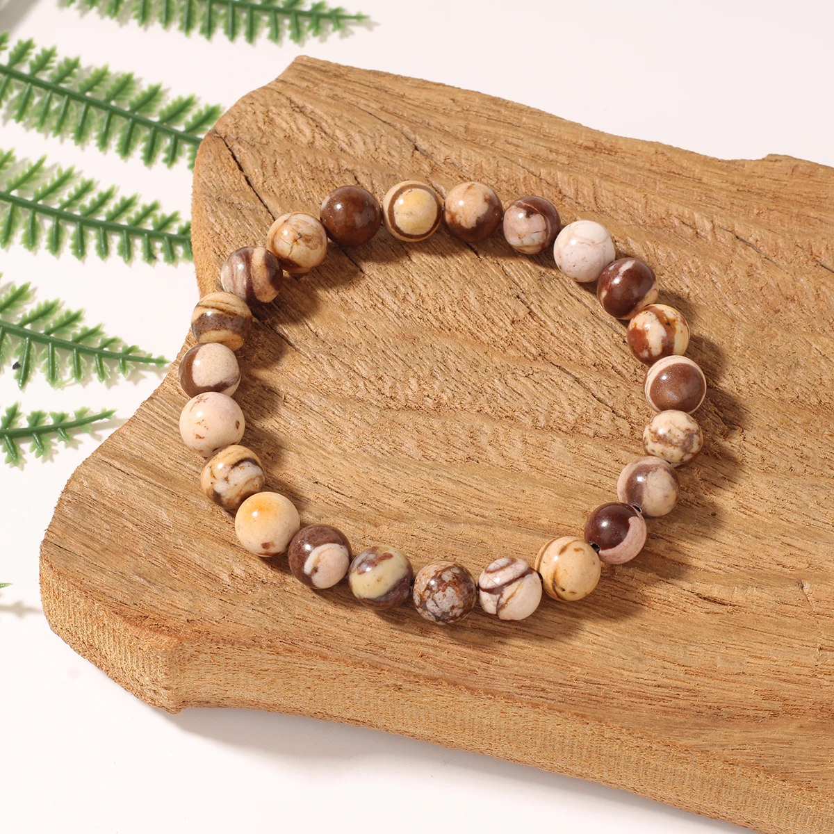 بوهو الحجر الطبيعي زيبرا حجر أساور مستديرة امرأة النساء الرجال الخريف اللون كتلة البني brazalete سيدة لهدايا شقيقة عيد الميلاد