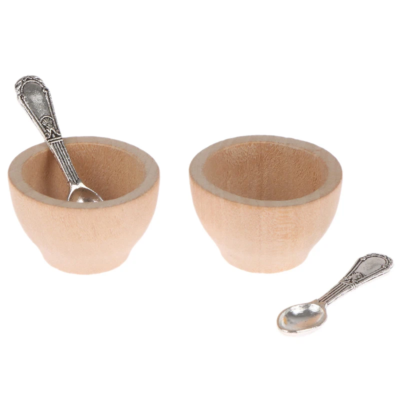 1:12 Dollhouse Miniatures Mini Kitchen Tableware Wooden Knife And Fork Metal Pot Set Doll House Toys Decor Accessories
