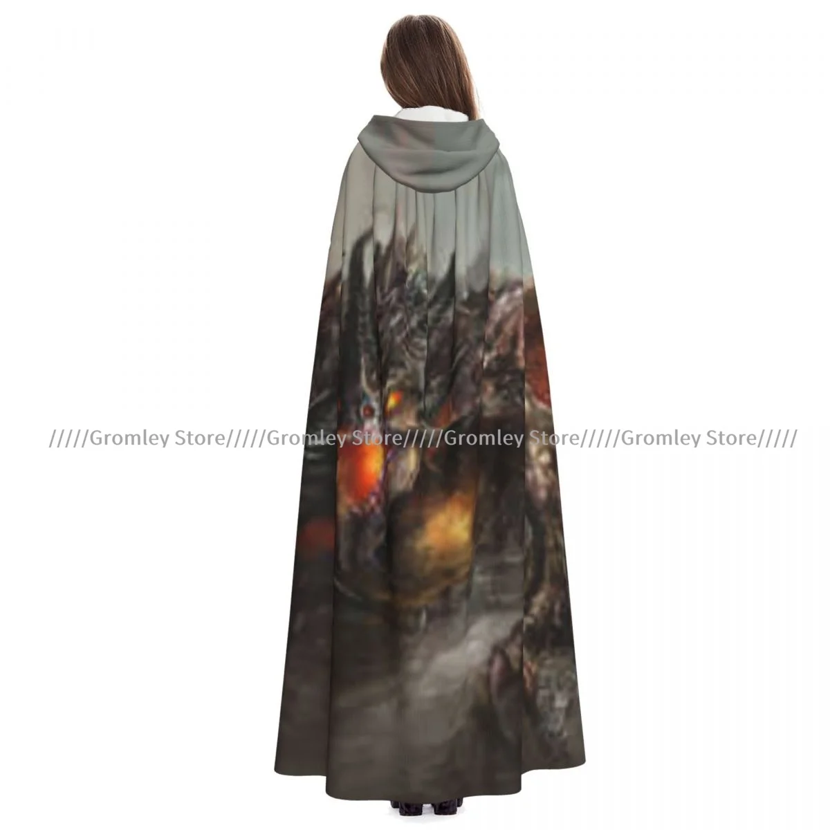 Unisex Halloween Cloak Headed Breathing Dragon Large Monster Gothic Theme Cape Hooded Medieval Costume Witch Wicca Vampire