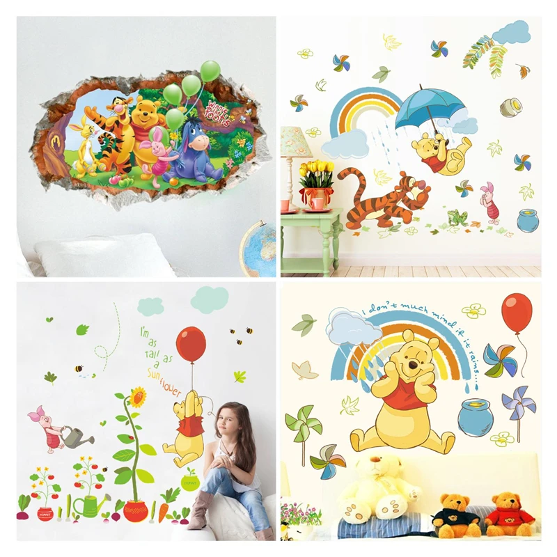 Cartoon Winnie The Pooh Bear Wall Sticker For Kids Room Living Room Bedroom Wall Decoration Kids Gift Door Sticker