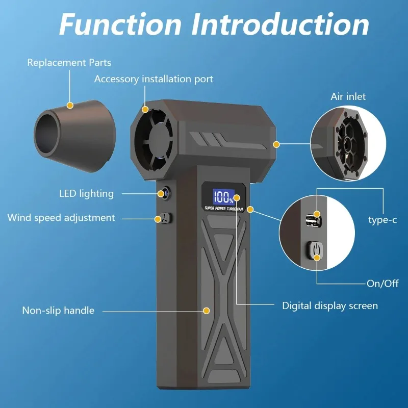 New P70 Air Blower Adjustable Turbo Blower With Led Light&Display Battery Cordless Compressed Air Duster Removal Dryer for car image 3