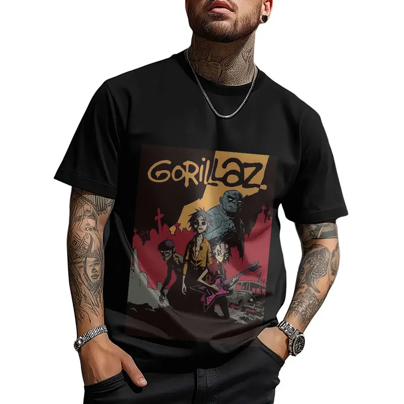 Gorillaz Virtual Rock Band Graphic T‑shirt Unisex Vintage Y2K Tee Hip Hop Streetwear 0824 Casual Cotton Tops S-6XL Fan Gift