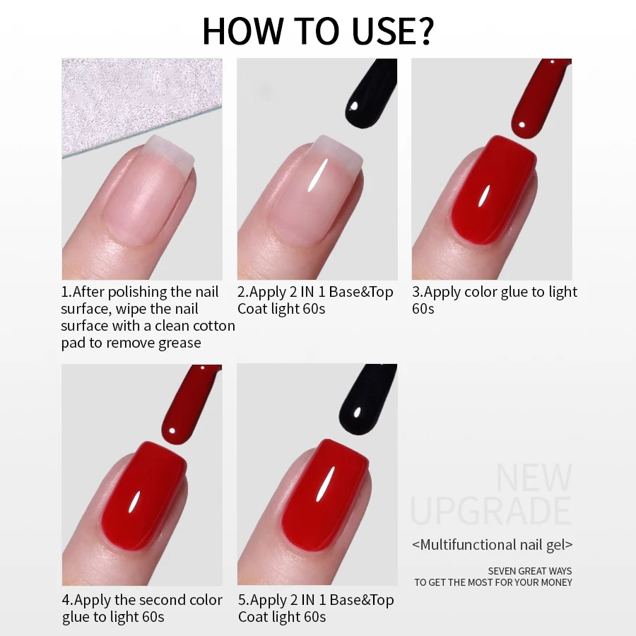 RS NAIL 2 In 1 Base Gel and No Wipe Top Coat Multifunctional Gel 10g Soak Off UV LED Primer Gel for Home Salon Nail Art Manicure