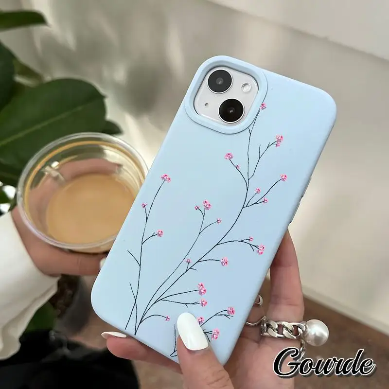

Gourde Simple Branch Flower Pattern Phone Case for iPhone 16 15 17 14 12 13 11 Pro Max Ip 7 8 Plus Iphon X Xs Xr Back Cover