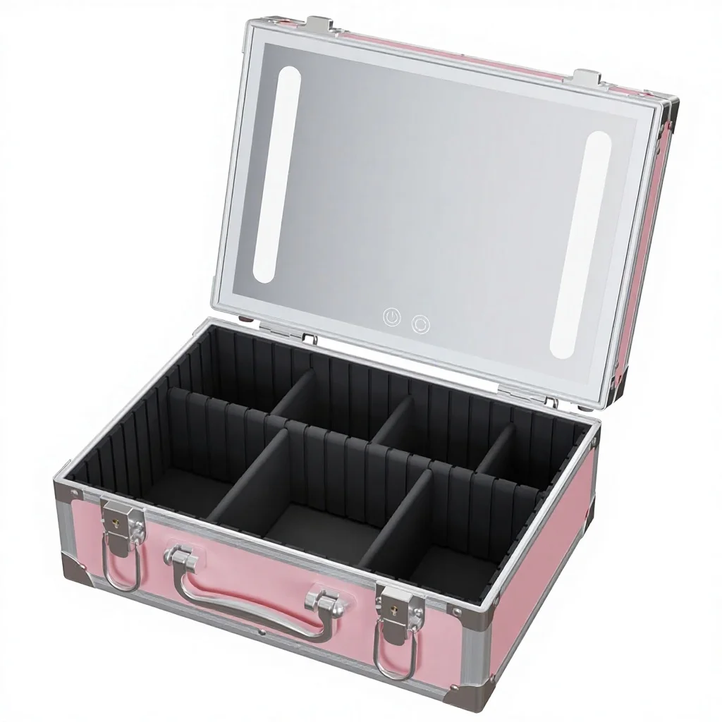 

Vanity Case for Cosmetics Travel Makeup Case with LED Mirror Portable Aluminum Beauty Case with Adjustable Divider