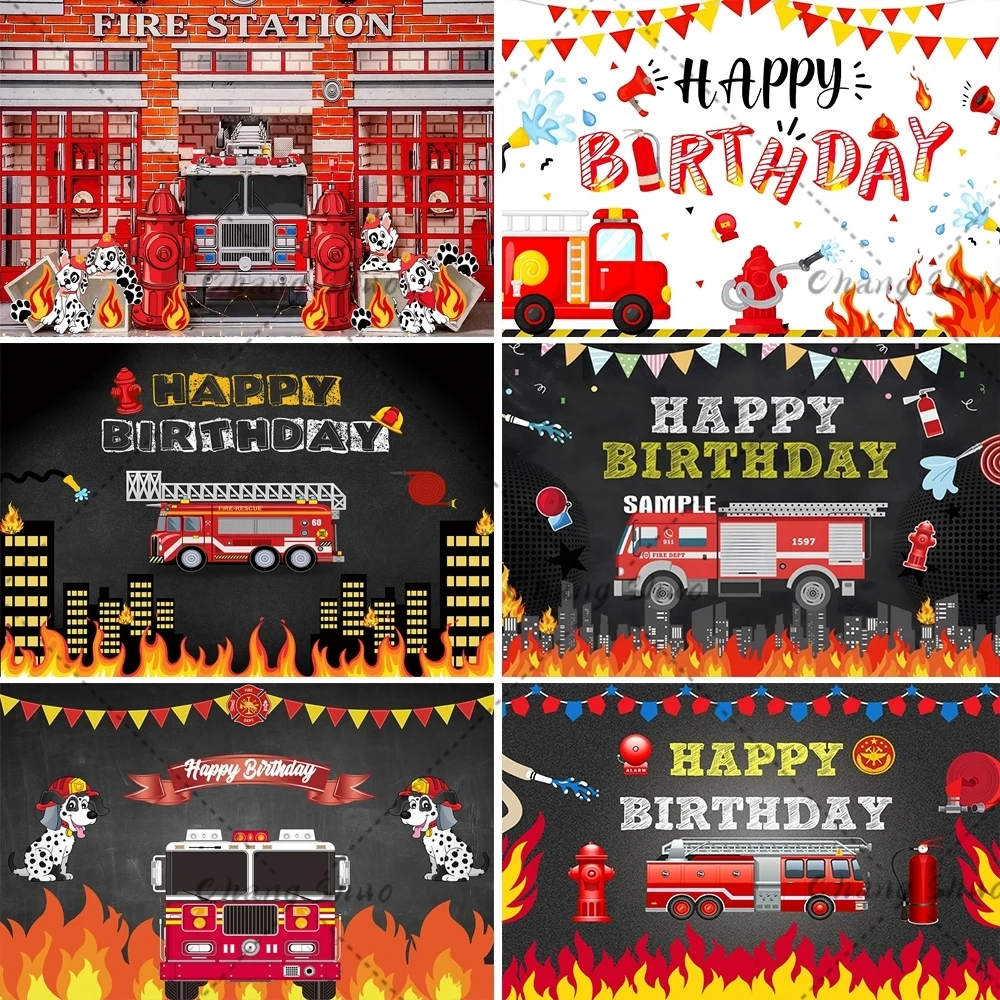 Firefighter Birthday Party Backdrop Fireman Fire Truck Photography Background Boy Birthday Party Decorations Banner