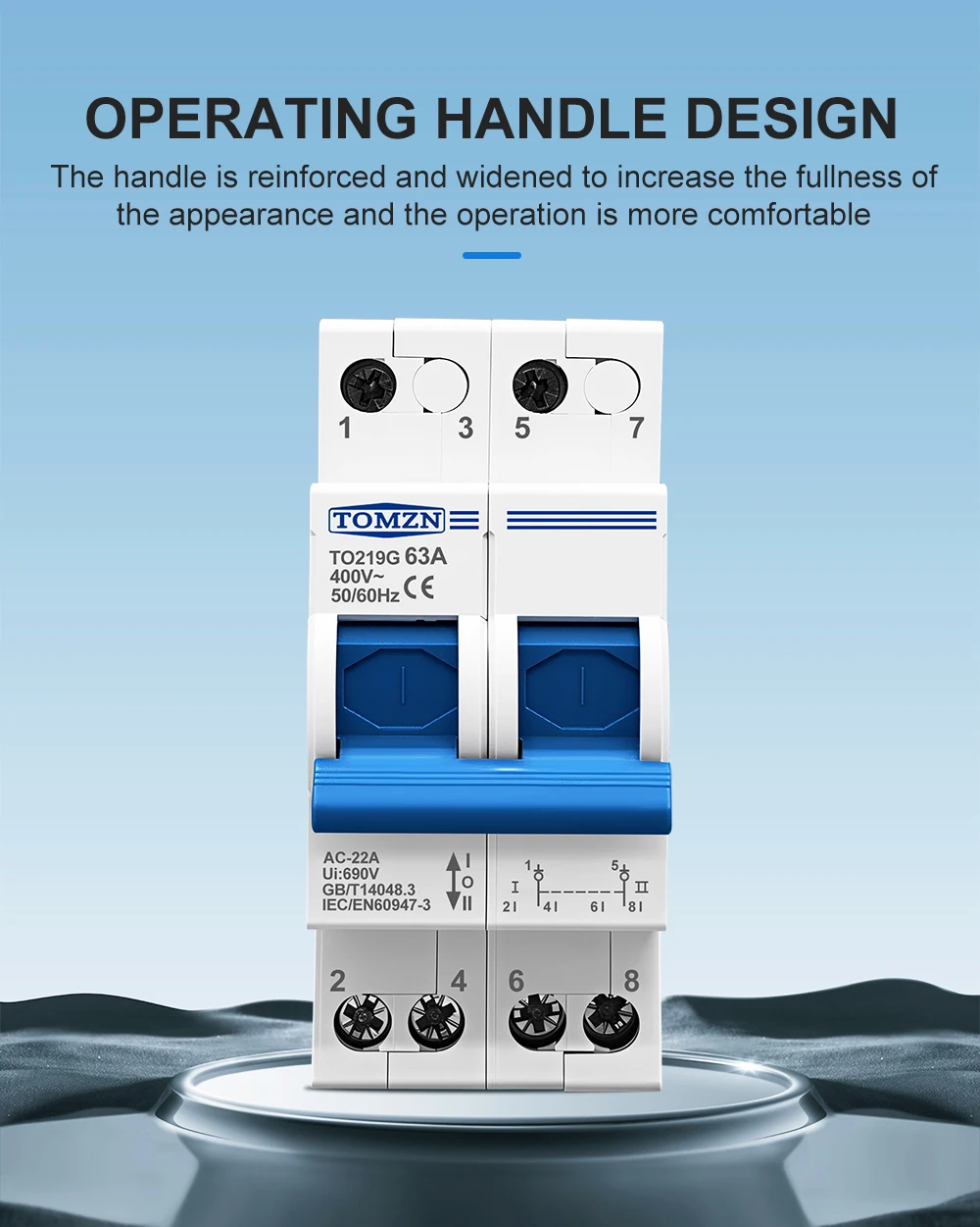 TOMZN 2P 63A MTS Manueller Doppelstrom-Umschalter mit Verriegelung und Leistungsschalter – Detail 5