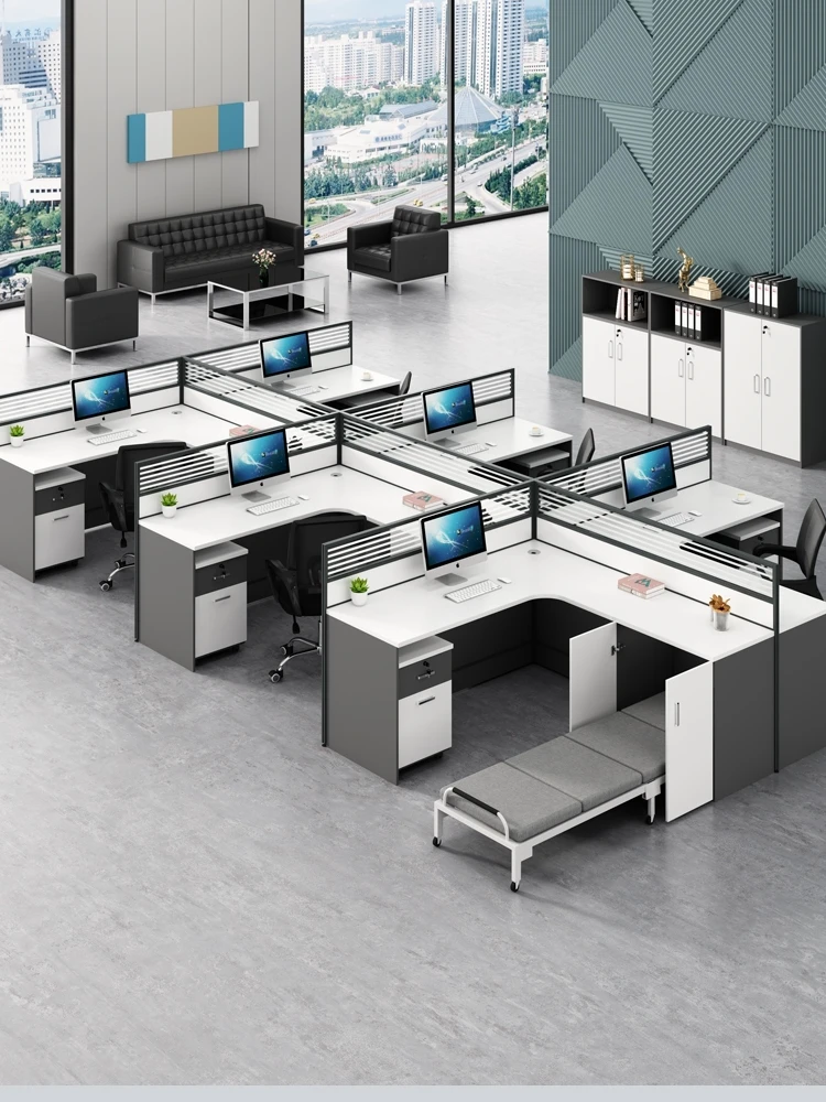 Staff desk with lunch break bed, screen card seat, L-shaped office, workstation table, nap folding bed, customized