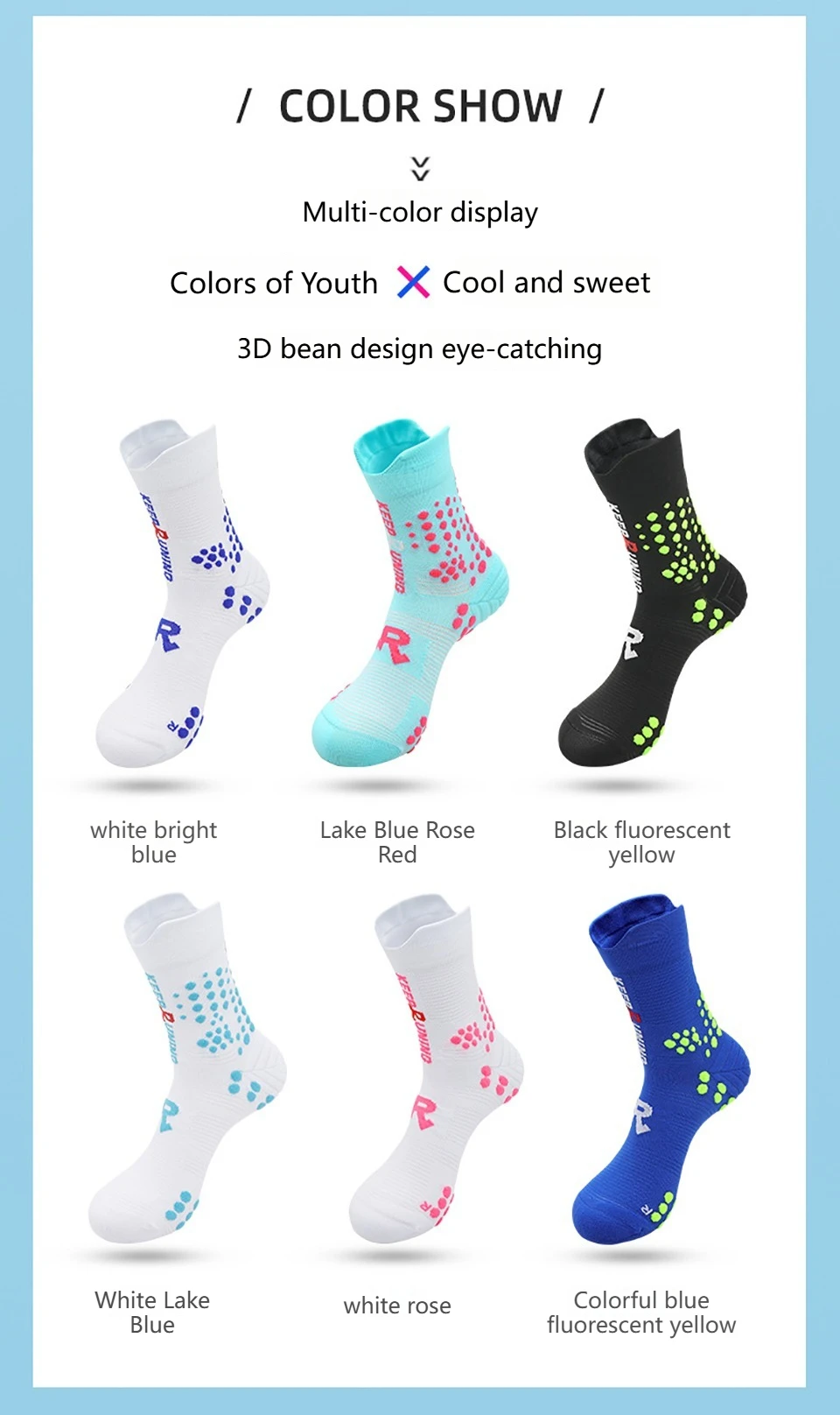 LOOGDEEL Professionelle Sport-Laufsocken, atmungsaktiv, rutschfest, Wandersocken, Terry-Sohle, Marathon-Kompressions-Radsocken, Unisex – Detail 7
