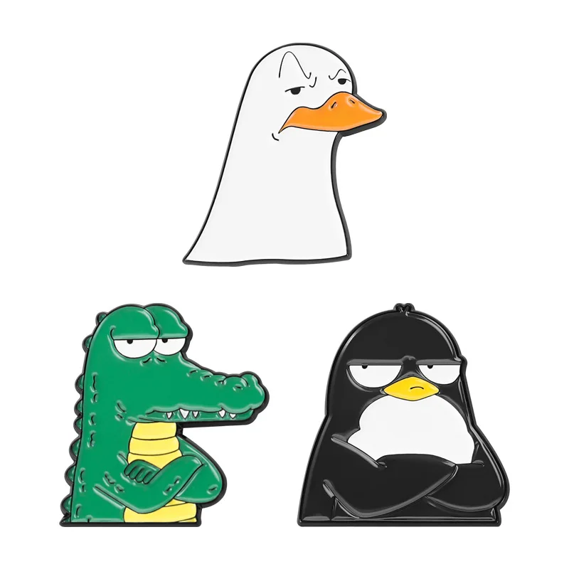 Pin de esmalte de animales lindos y divertidos, insignia metálica de pingüino, cocodrilo, pato de dibujos animados para mochila, accesorios de ropa, joyería de moda