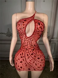 New Fashion Dimaonds Inclined Shoulder Cocktail Party Dress Women Backless Evening Prom Gowns Birthday Costume Sexy Hollow Out