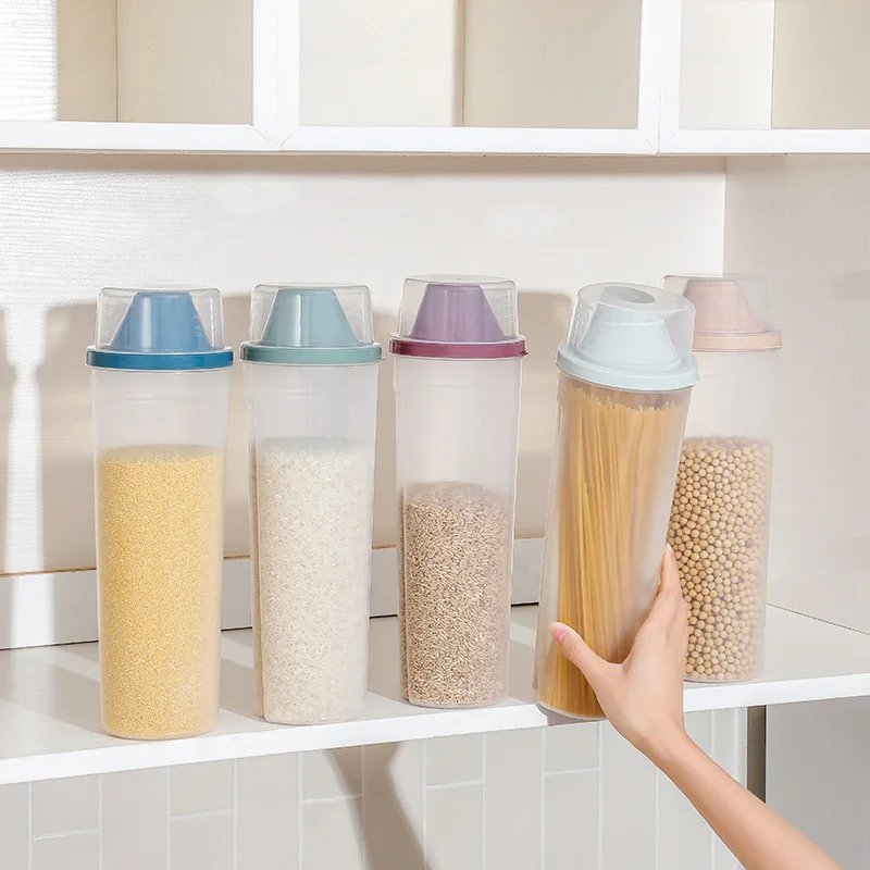 Food Storage Box Plastic Transparent Container Set with Pour Lids Grain Noodle Bottles Jars Dried Grains Tank Kitchen Containers