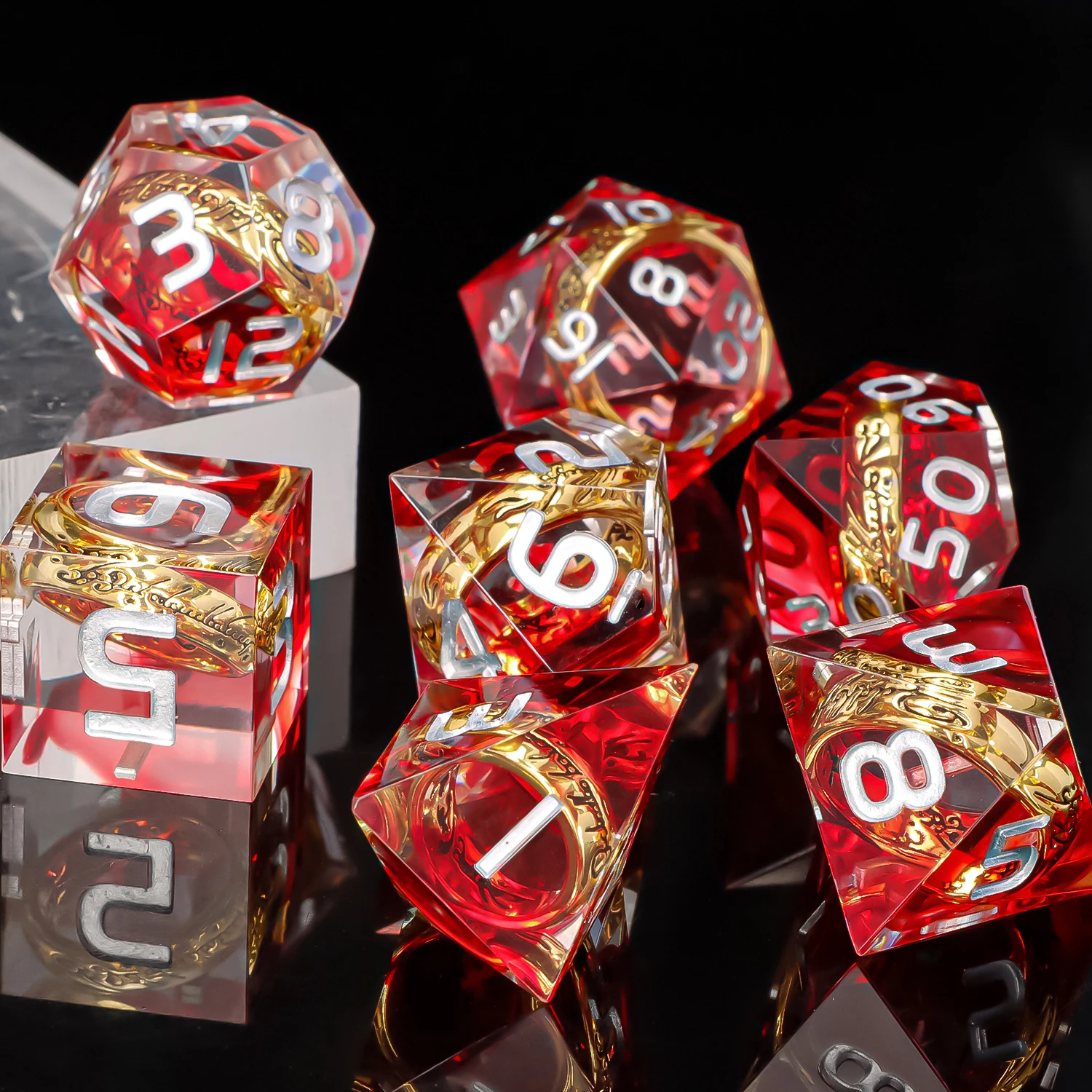 Polyhedral D & D Dice Set for Role Playing Game, Handmade, Sharp Edge Resin Polyhedral, DnD, Dungeon and Dragon, Math Teaching P