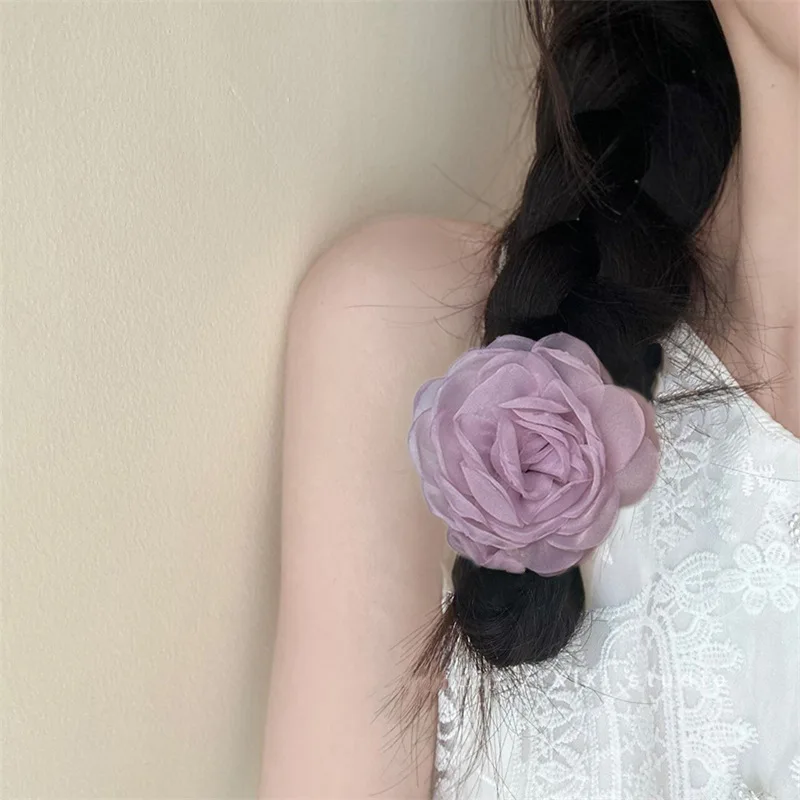 Gauze Rose Hair Cord High Sense Flower Head Cord Hair Tray Super Fairy Low Horsetail Rubber Band