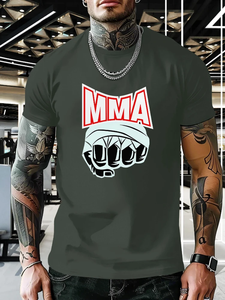 MMA Flame Fist Graphic-Bold Combat Sports Design-100% cotton summer O-neck short sleeve casual printed men's T-shirt.