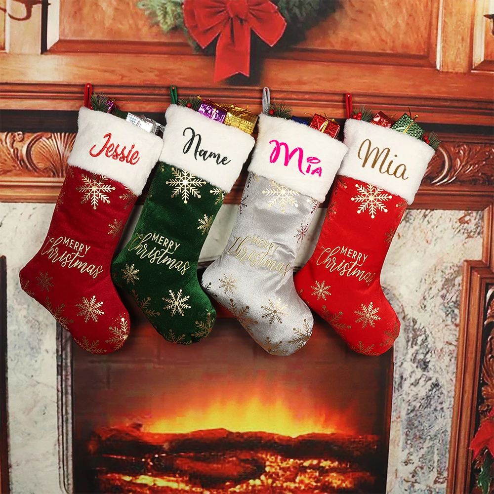 

Personalized Custom Holiday Family Christmas Stocking Embroidered Name Merry Christmas Gifts Home Decoration Socks Supply