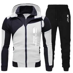 Primavera e autunno abbigliamento sportivo da uomo doppia cerniera due pezzi abbigliamento sportivo da uomo giacca con cappuccio e pantaloni giacca da jogging