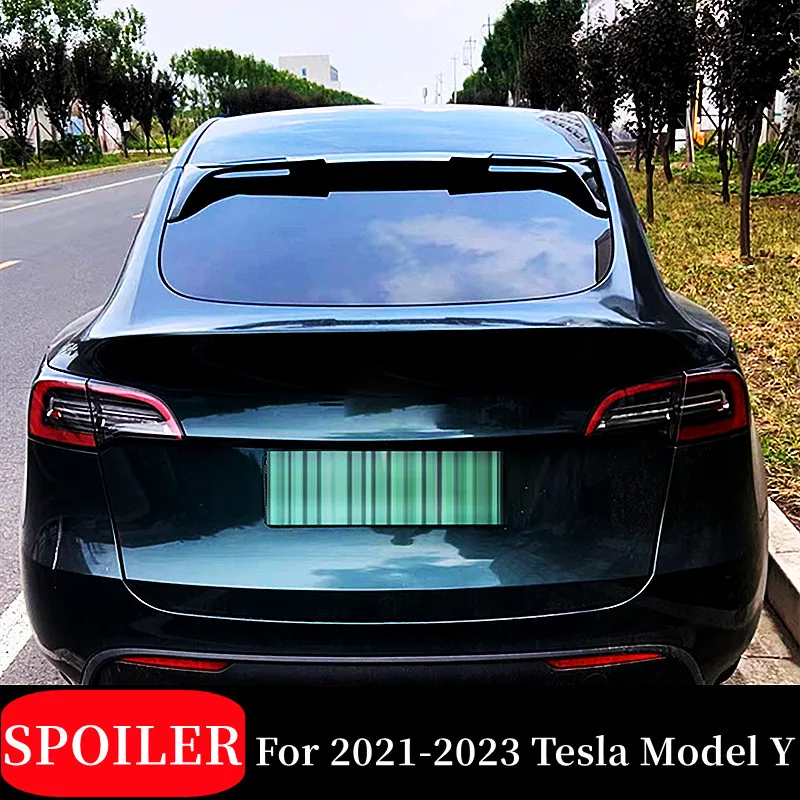 For 2021 2022 2023 Tesla Model Y Rear Window Roof Car Spoiler Wings ABS Plastic Black Carbon Exterior Tuning Accessories