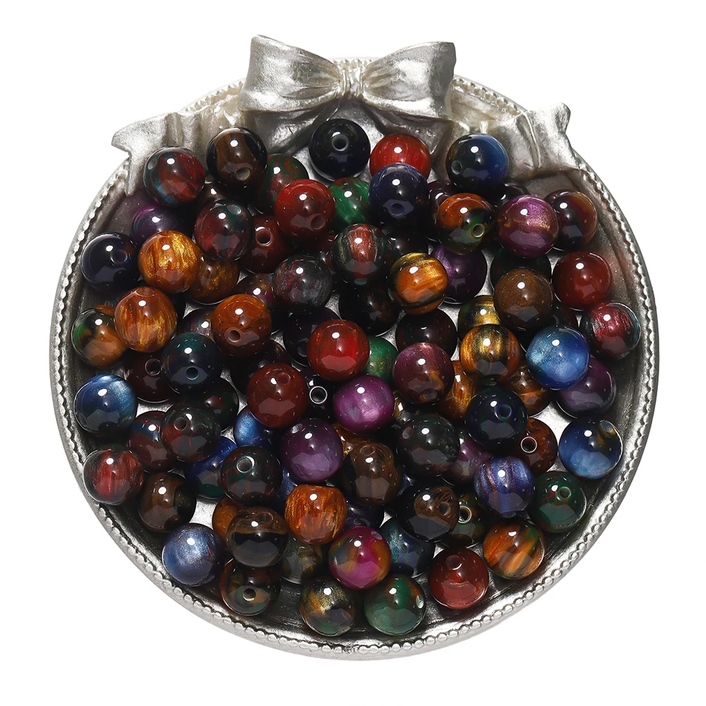 Redonda Resina Bead Pulseira, espaçador solto, Cor escura, Olho de Gato, Jóias Fazendo Acessórios, DIY Charme Artesanato, 20 Pcs, 50Pcs