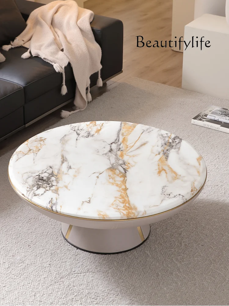 

Nordic Marble Coffee Table Light Luxury Design Villa Minimalist Coffee Table Home Living Room round Coffee Table