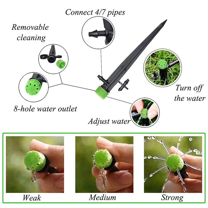 300 Pieces 360 Degree Adjustable Irrigation Drippers With Barbed Connector For 4/7 MM Tube, Water Flow Irrigation System